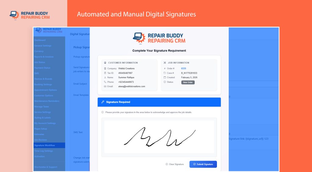 Automated and manual digital signatures for repair approval