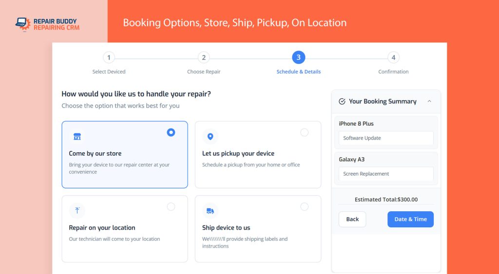 appointment options to book repair