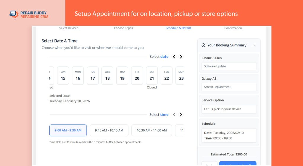 appointment schedule for repair booking