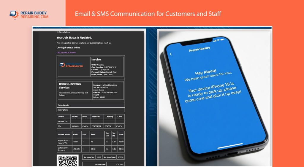 email and sms communication for customers and staff
