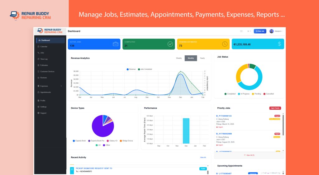 professional repair shop dashboard