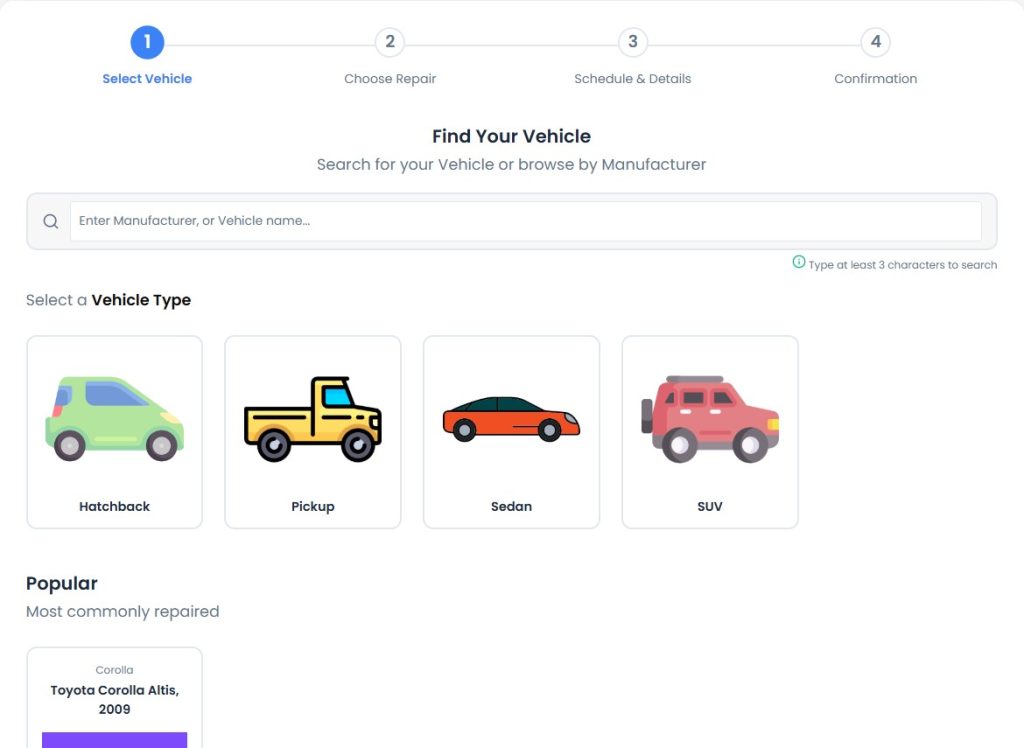 begin from Repair booking