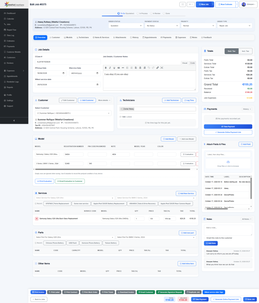 powerful Repair job management with almost everything you need